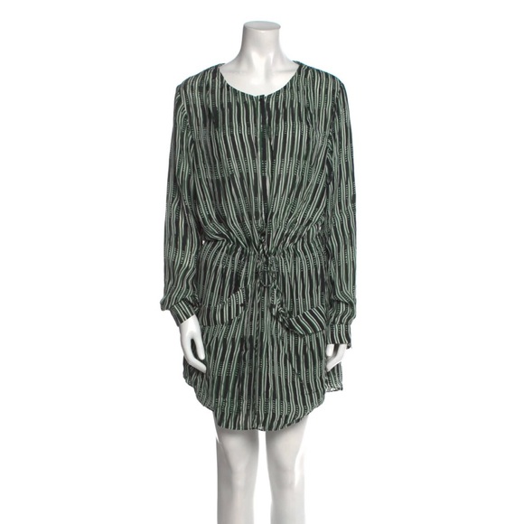 A.L.C. Striped Silk Mini Dress M Green Black - Picture 1 of 13